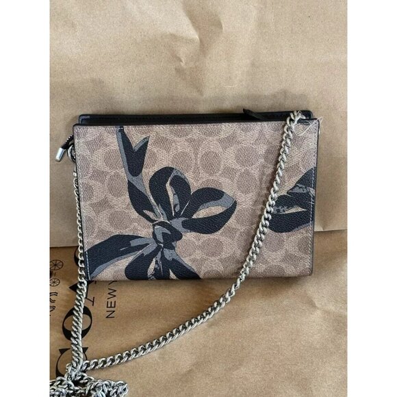 NWT COACH CY746 Slim Crossbody Bag in Signature Canvas & Leather With Bow Print - Picture 6 of 11